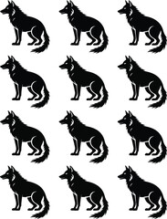 Fototapeta premium Repeating Pattern of Black Wolf Silhouettes animal