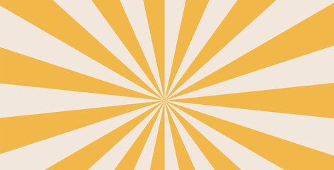 Groovy simple starburst background. Retro yellow sun rays abstract illustration. Vector wavy retro decoration. Radial carnival stripes vintage backdrop. Sunburst 60-70s pop art design.
