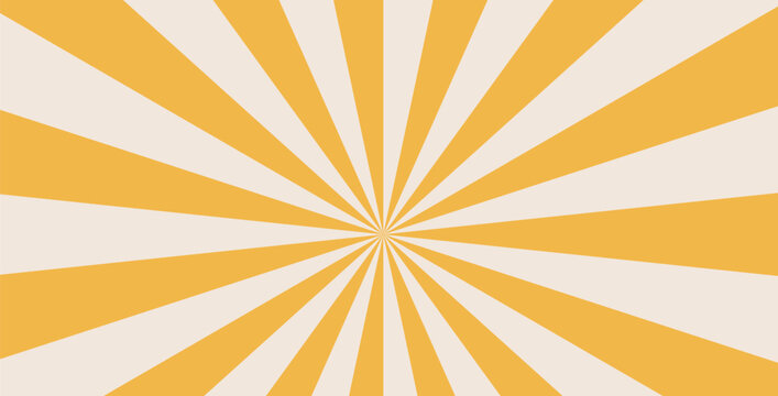 Groovy simple starburst background. Retro yellow sun rays abstract illustration. Vector wavy retro decoration. Radial carnival stripes vintage backdrop. Sunburst 60-70s pop art design.