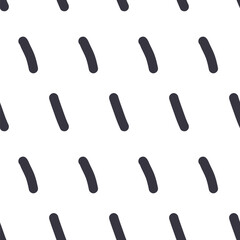 Rain monochrome brush seamless pattern. Short line dash vector surface design. Black and white small lines sprinkles background. Simple confetti repeated wallpaper..