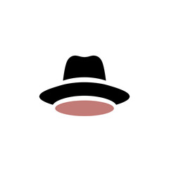 Black Fedora Hat with Pink Underside on White Background.