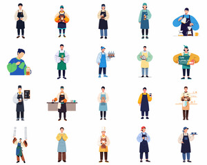 Minimalist Style Various Professional Apron Workers Man Occupation Illustration