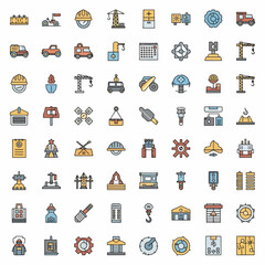 Obraz premium Construction and Industry Icons Set Vector Graphics Flat Design Symbols Set Building Tools Equipment Industry Icons