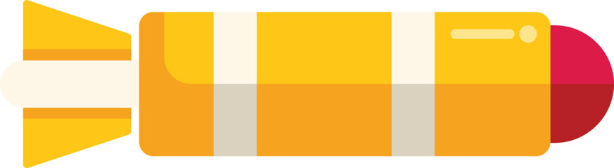 Fototapeta premium Yellow underwater rocket torpedo with fins and a red warhead floating in water