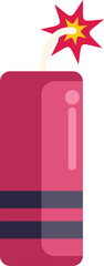 Red dynamite stick with burning fuse exploding in flat design style isolated on white background