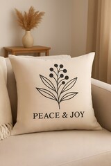 Inspirational Quote Typography Pillow Mockup in Minimal Soft Beige Shades Cushion for Modern Home Decor and Branding