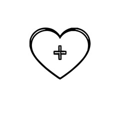 Obraz premium Black Solid Icon: Heart with Plus Sign and 'LOVE'