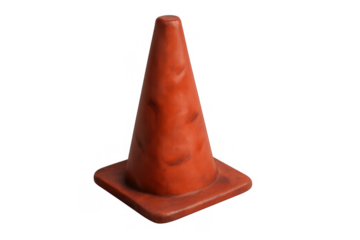 Orange plastic traffic cone standing, indicating road safety, construction zone, and warning signal on a transparent background