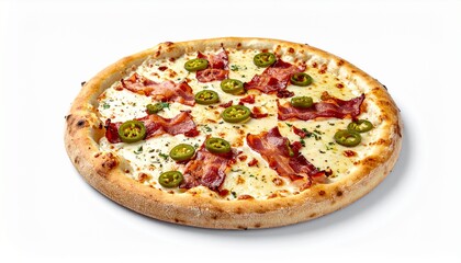 Spicy Jalapeno Pizza With Bacon And White Sauce


