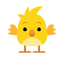 Illustration of a cute yellow chick with small wings and legs on a white plain background design art