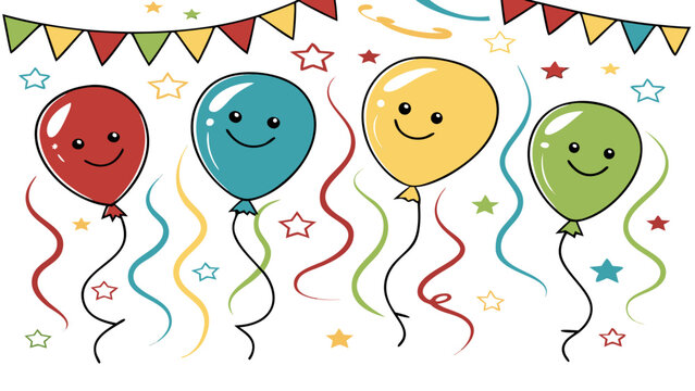 Colorful Cartoon Balloons and Ribbons Set – Party Celebration Vector Art, Festive Decorative Elements, and Fun Event Graphics Collection