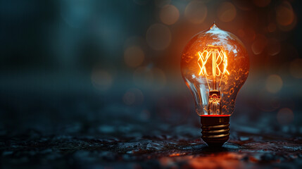 Light bulb on black background