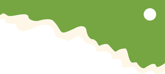 Green rectangular label with a torn edge and a hole for hanging, isolated on a white background