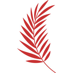 Single Red Palm Frond Silhouette Isolated on White Background With Delicate Feathery Leaves and a Thin Stem