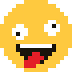 Pixelated Yellow Face With Googly Eyes And Tongue Out Showing Crazy Expression Against Transparent Background