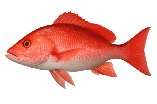 Red snapper fish swimming, showing fresh seafood and marine life, isolated with transparent background
