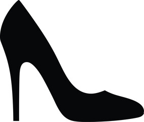 A simple black silhouette of a high heeled shoe on a white background