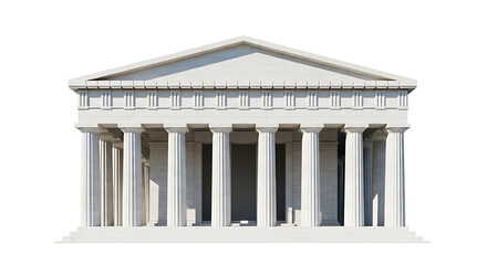 Obraz premium Classical greek or roman temple facade with columns and pediment, isolated on white background