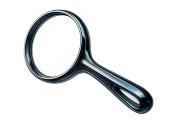 Magnifying glass 3d rendering with chrome metallic frame showing concept of search, investigation, and analysis