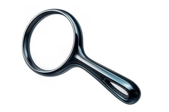 Magnifying glass 3d rendering with chrome metallic frame showing concept of search, investigation, and analysis