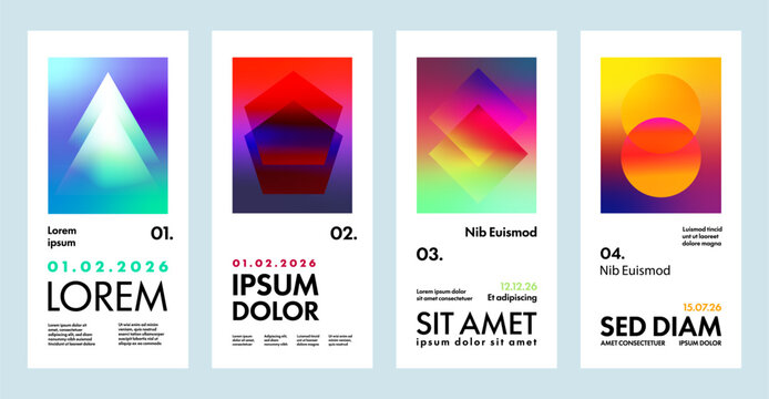 Abstract gradient poster, flyer and banner vector set. Modern geometric graphic shapes background templates for events, music, and digital design