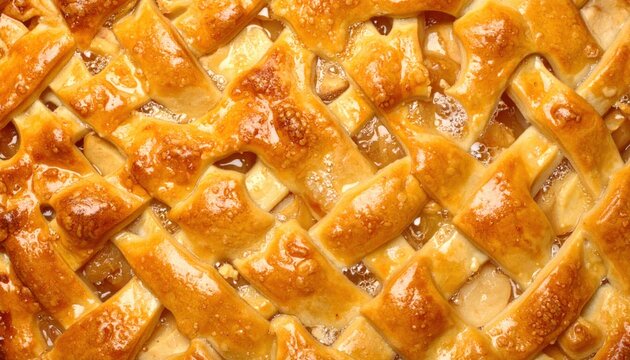 Golden brown lattice crust pie glistens appealingly after baking, revealing a classic dessert presented beautifully for a festive holiday table setting.