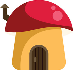 Fototapeta premium Whimsical mushroom house with a red roof and brown door, evoking a fantasy storybook setting