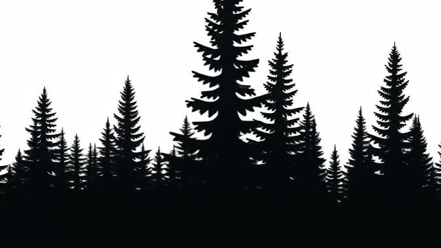 Silhouette of a dense forest with tall pine trees against a bright sky during daytime
