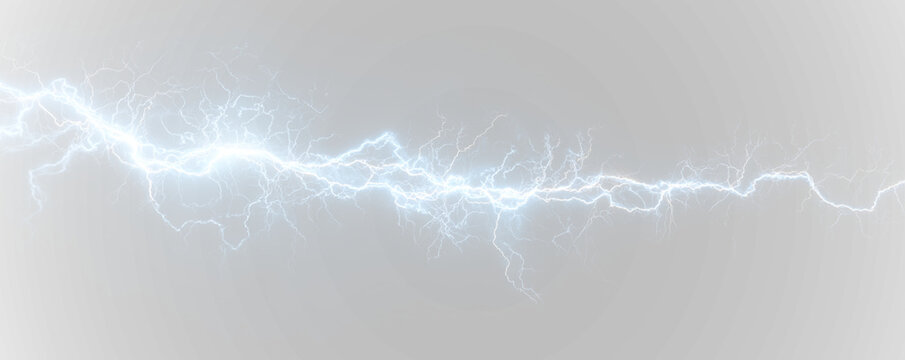 A powerful blue lightning bolt flashes across a transparent PNG background, creating a vivid electric arc. Its glowing branches pulse with storm intensity. 