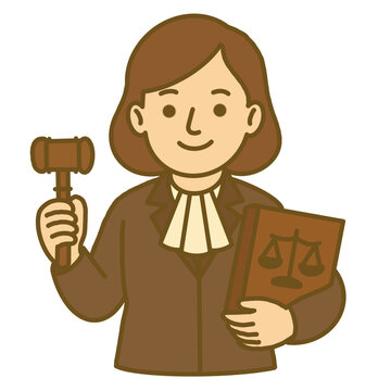 Hand draw cute lawyer holding gavel and law book illustration