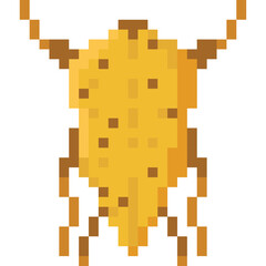 Obraz premium Pixelated Yellow Object with Brown Spots and Dangling Cords on Transparent Background Simple Digital Art