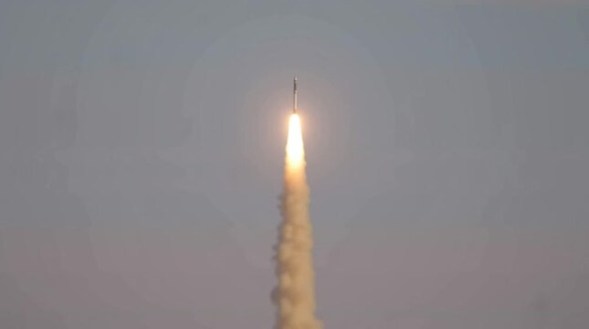 Anti-missile defense. Menace of rocket attack. Air raid. Danger. Threat of nuclear war. Missile launch. Test flight of a rocket with cluster munition. Casualties for infantry