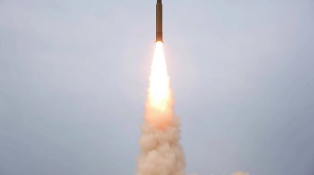 Anti-missile defense. Menace of rocket attack. Air raid. Danger. Threat of nuclear war. Missile launch. Test flight of a rocket with cluster munition. Casualties for infantry