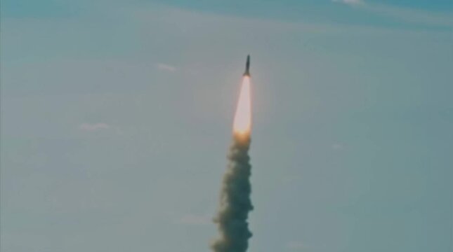 Anti-missile defense. Menace of rocket attack. Air raid. Danger. Threat of nuclear war. Missile launch. Test flight of a rocket with cluster munition. Casualties for infantry