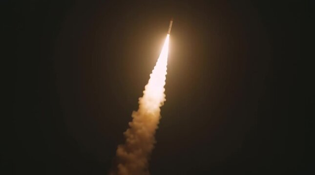 Anti-missile defense. Menace of rocket attack. Air raid. Danger. Threat of nuclear war. Missile launch. Test flight of a rocket with cluster munition. Casualties for infantry