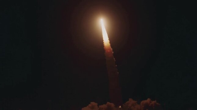 Anti-missile defense. Menace of rocket attack. Air raid. Danger. Threat of nuclear war. Missile launch. Test flight of a rocket with cluster munition. Casualties for infantry