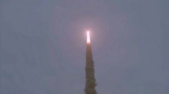 Anti-missile defense. Menace of rocket attack. Air raid. Danger. Threat of nuclear war. Missile launch. Test flight of a rocket with cluster munition. Casualties for infantry
