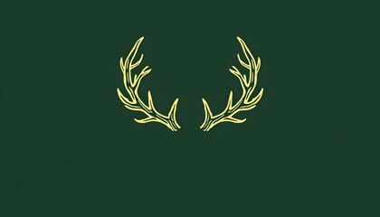 Minimalist gold cervid antler line art centered on deep forest green background forming elegant contemporary wildlife aesthetic decorative graphic nature
