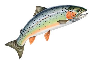 Watercolor Rainbow Trout Fish Illustration isolated on a transparent background