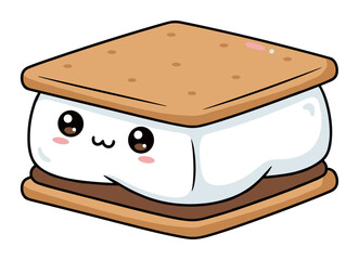 Charming s'more illustration with kawaii face - sweet dessert art vector
