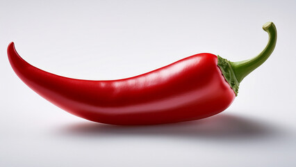 A single red chili pepper with smooth surface on clean white backdrop