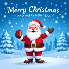 Merry Christmas and Happy New Year Greeting Card with Santa Claus