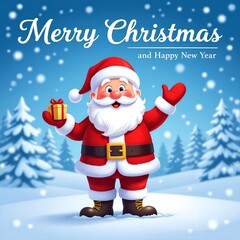 Merry Christmas and Happy New Year Greeting Card with Santa Claus