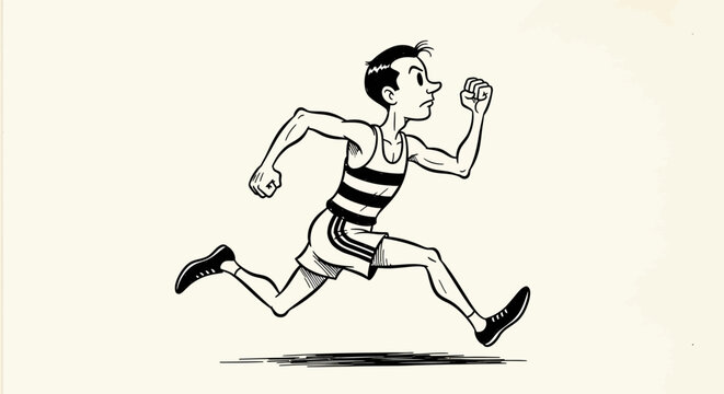 Vintage athletic illustration of a runner striving for victory in black and white classic style