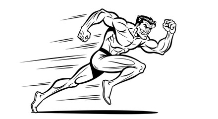 Fototapeta premium Dynamic illustration of a muscular man sprinting with an expression of fierce determination