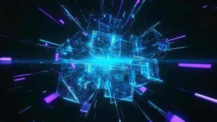 Abstract glowing blue digital cubes forming a complex network structure with light streaks and - Powered by Adobe