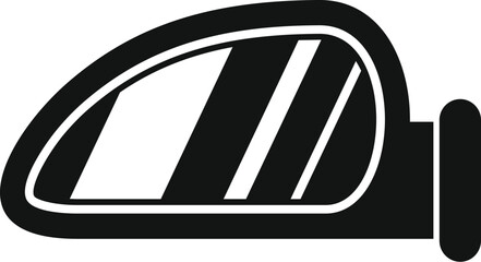 Simple black and white icon of an oval car side rearview mirror reflecting light