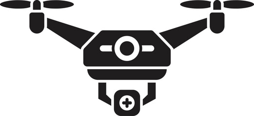 Black silhouette of a drone carrying a first aid kit, symbolizing medical delivery and emergency response