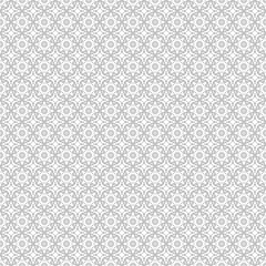 Minimalist black and white seamless geometric pattern featuring circular ornament motifs and delicate symmetrical lines. Perfect for wallpapers, textile prints, packaging design, wrapping paper.