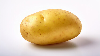 A single potato with natural texture placed neatly on a white background